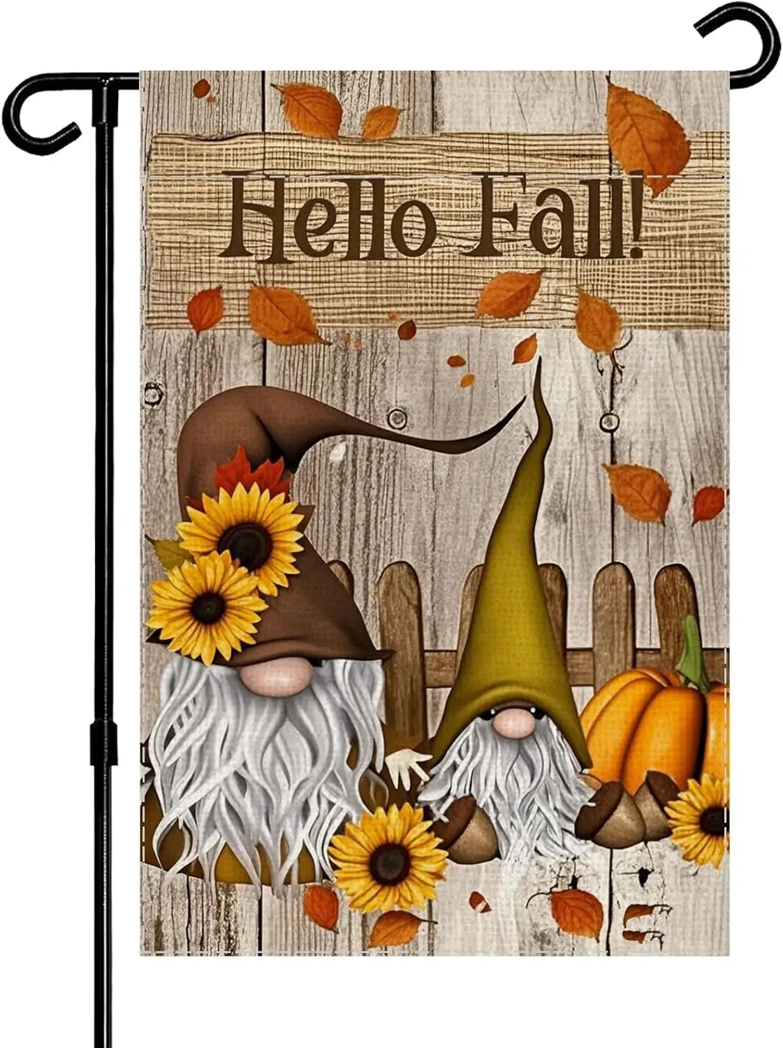 Thanksgiving Garden Flag Double Sided 12x18 Inch, Hello Fall Gnome Burlap Decor for Porch Lawn, Rustic Farmhouse Autumn Harv jjp