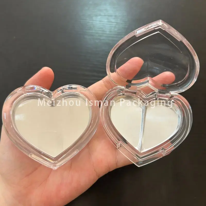 50Pcs All Clear Heart Shape Plastic Eye Shadow Box Empty Makeup Contour Powder Compact Packaging Blush Container Case With Pan