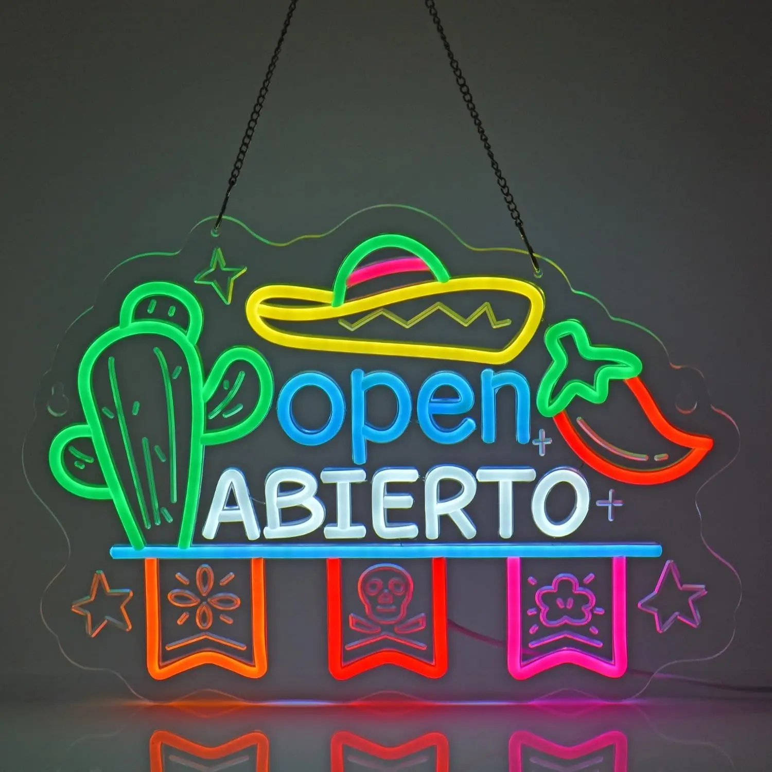 Mexican Open Abierto Neon Sign LED Flexible Neon Tube USB Powered for Taqueria Restaurant Shop Front Business Hanging Decor