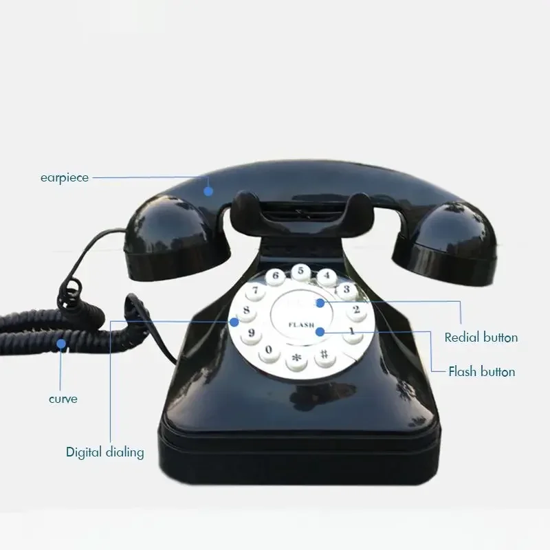 Vintage Landline Phone Retro Landline Corded Telephone Push Button Dialing Desk Telephone for Home Office Decoration -Black