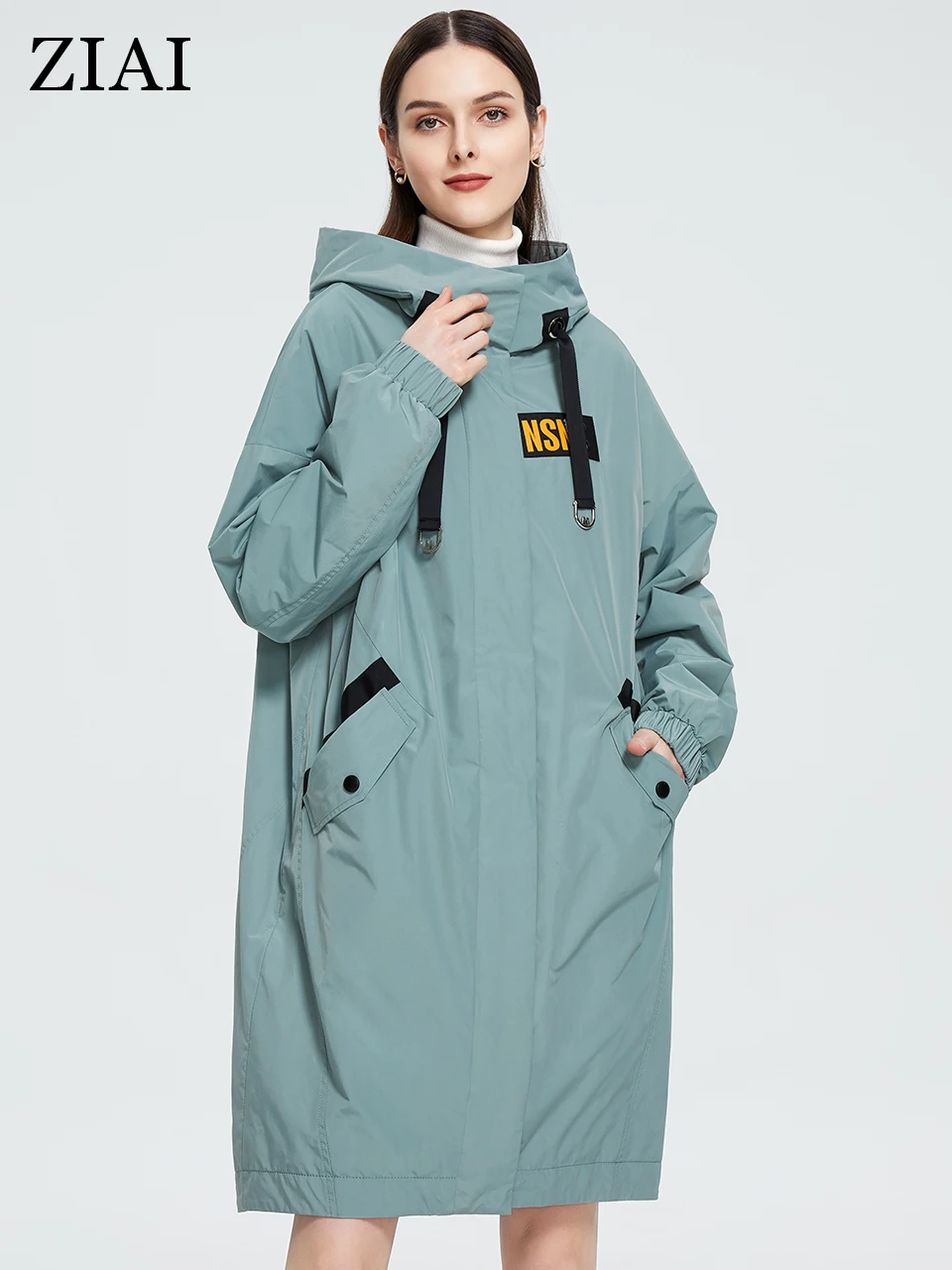 ZIAI 2022 Women\'s spring jacket Woman Trench Coat women zipper Waterproof Raincoat Outerwear Long casual Solid Windbreaker 9741