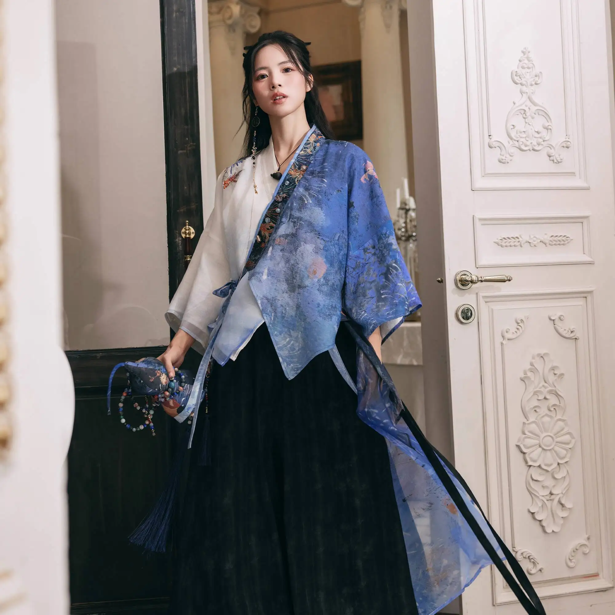 

New Han Elements The Spring And Autumn Annals Daily Embroidery Improve Taoist Robe Crossed Collars Loose Song-style Pants Women