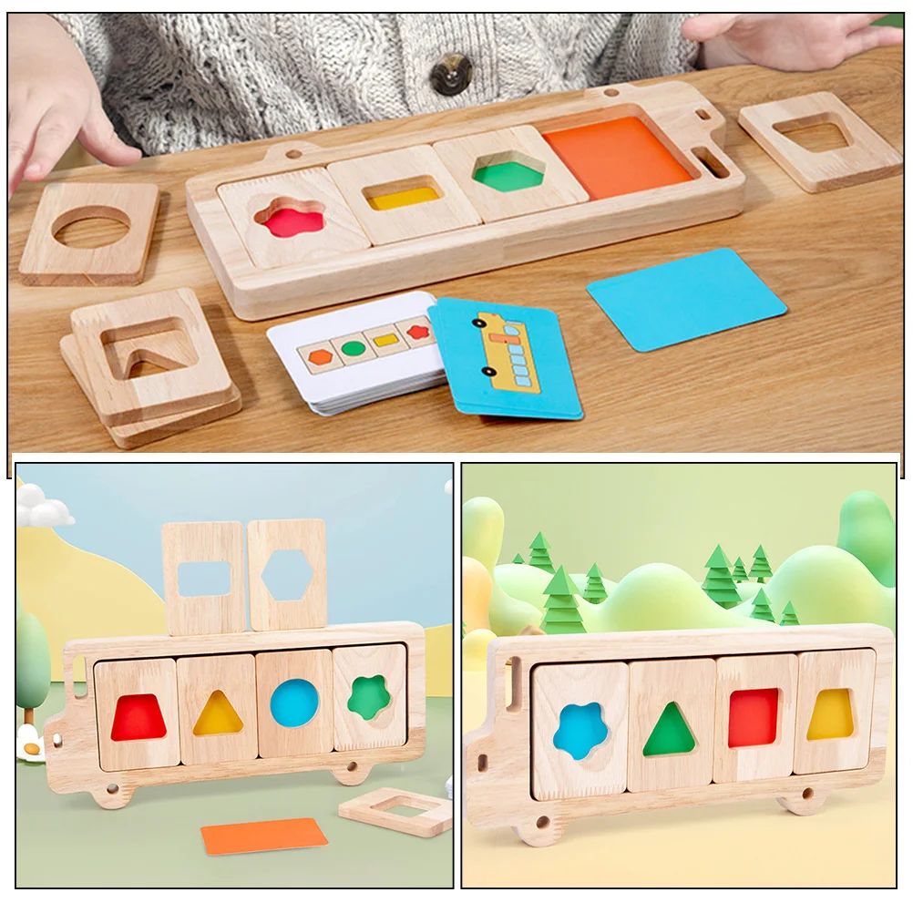 مجموعة واحدة من ألغاز الأشكال الهندسية الخشبية، لعبة مطابقة التعرف على الألوان، تطوير التعلم المبكر المعرفي للأطفال الصغار #4