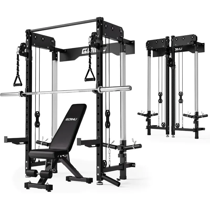 WM3-V4 Folding Squat Rack, Wall Mounted Power Rack with Dual Independent Pulley System, Functional Trainer with 5