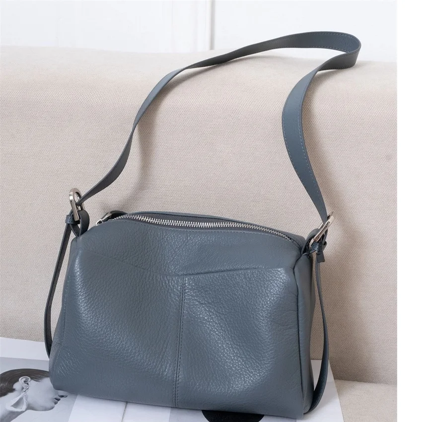 Casual Genuine Leather Shoulder Bag Women Small Real Cow Leather Handbag Solid Pattern Ladies Crossbody Bag