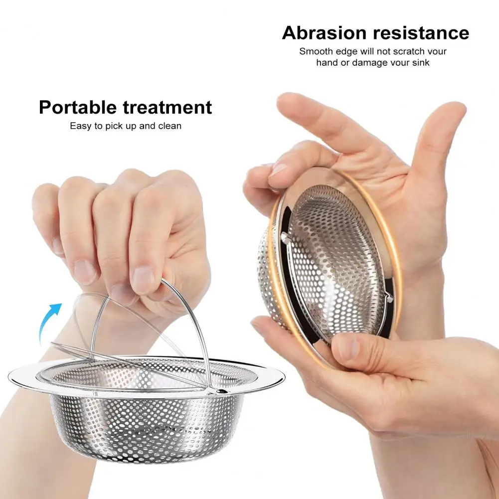 Stainless Steel Kitchen Sink Strainer Large Food Debris Holder Fine Mesh Clog-Free Drain Basket Easy-Lift Handle Durable Sewer F