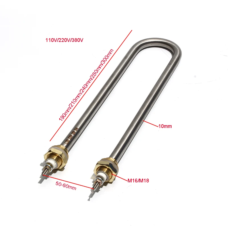 LUJINXUN U-shape Heating Element M18/M16 Thread Electric Heat Pipe 201SUS Heating Tube 220V/380V 1KW/1.5KW/2KW/3KW/4KW