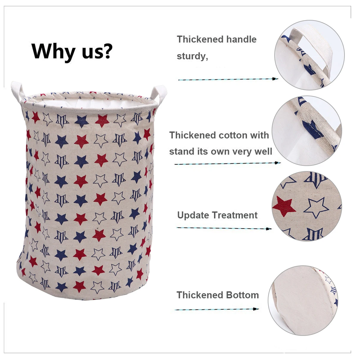 

2pcs Foldable Laundry Basket Storage Bucket Wardrobe Toys Container Large Capacity Dirty Clothes Hamper Canvas