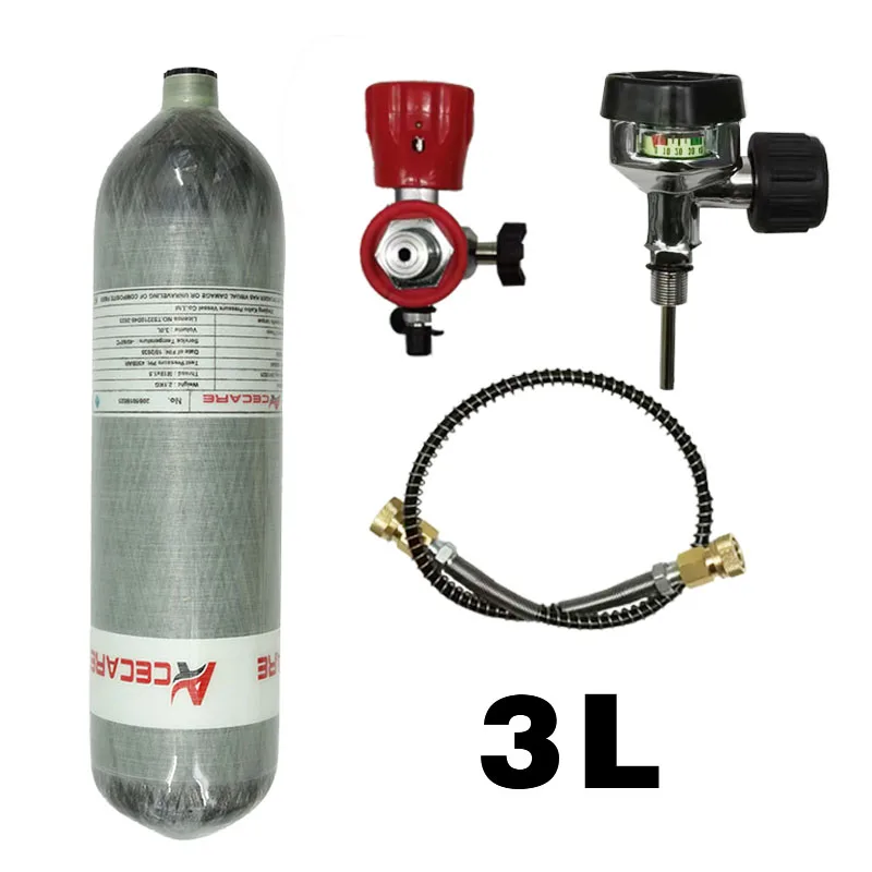 Acecare أسطوانة ألياف الكربون 3L 30Mpa 300Bar 4500Psi زجاجة الغوص/خزان HPA محطة تعبئة صمام للغوص السلامة من الحرائق