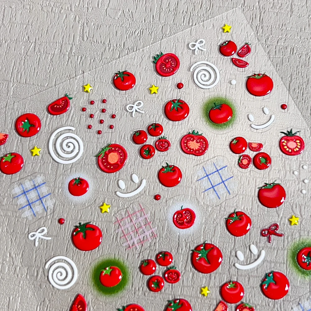 1개 5D 쥬시 레드 토마토 네일 아트 스티커 귀여운 젤리 보우 노트 화이트 소용돌이 롤리팝 디자인 네일 데칼 Y2K 과일 매니큐어 데코