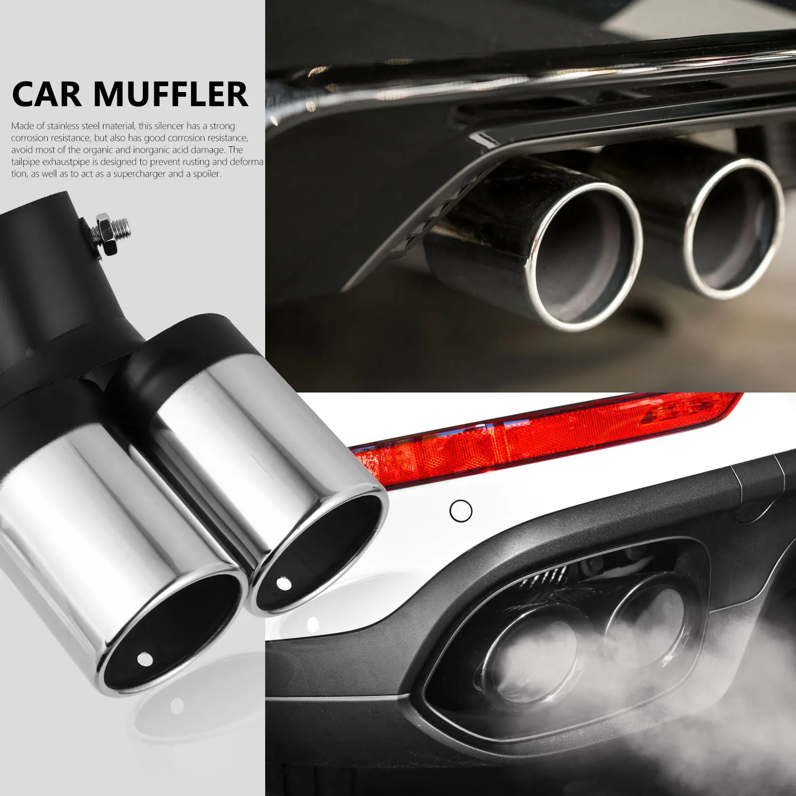 

Double Pipe Exhaust Tailpipe Stainless Steel Car Muffler Outlet Tips Long Time Use Anti Rust Effective Gas Release