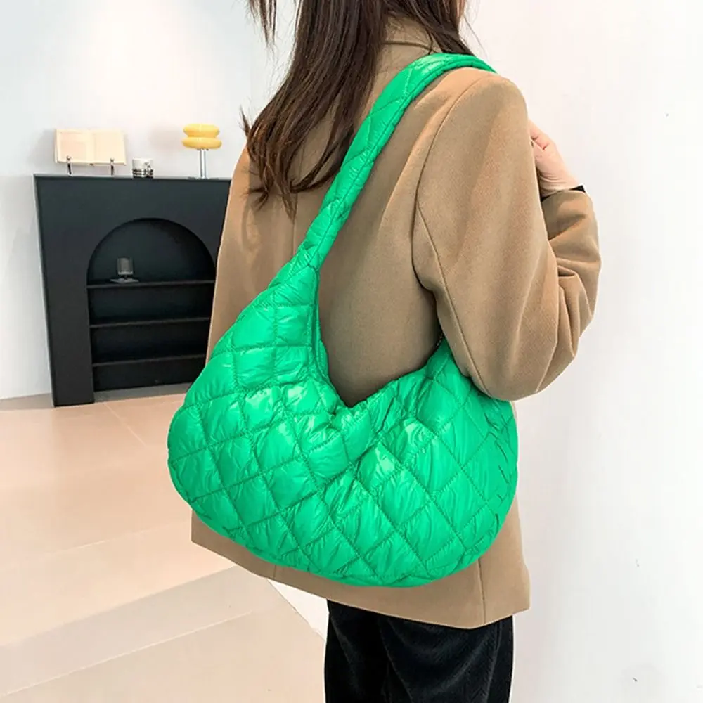 Fashion Women Large Capacity Quilted Tote Bags Down Cotton Padded Shoulder Bags Girls Underarm Bags Puffy Handbags