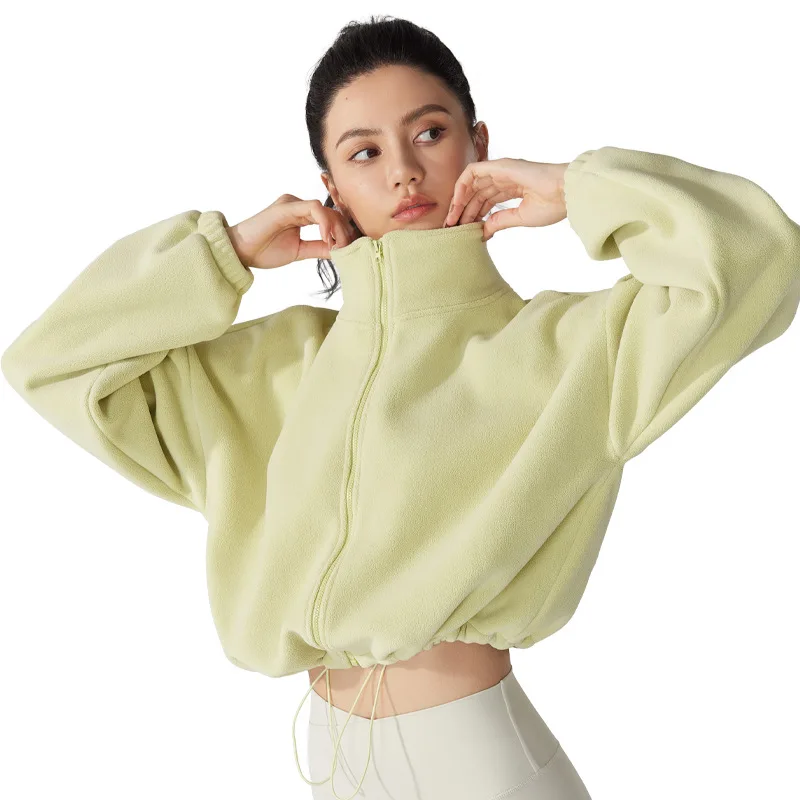 

Европейская и американская спортивная куртка из овечьей шерсти, женская осенне-зимняя флисовая куртка с утолщенным воротником-стойкой, флисовый повседневный флисовый топ