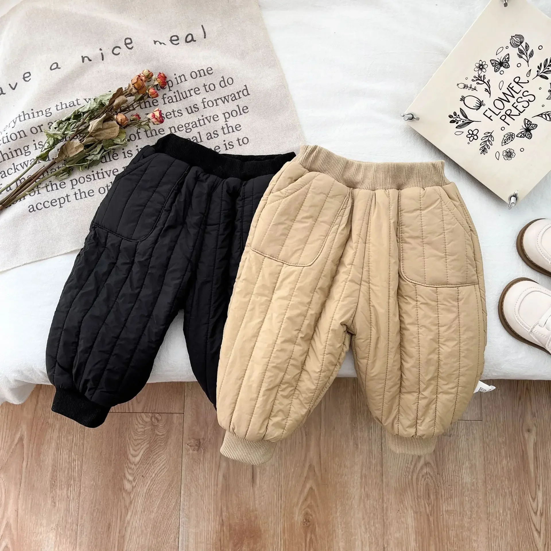 Baby Clothing Warm Pants Autumn Winter Korean Style All Match Girls Baby Solid Color Cotton Padded Casual Warm Simple Pants