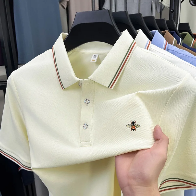Luxury brand men's short sleeve polo shirt summer new fashion little bee embroidery high-end business casual breathable T-shirt