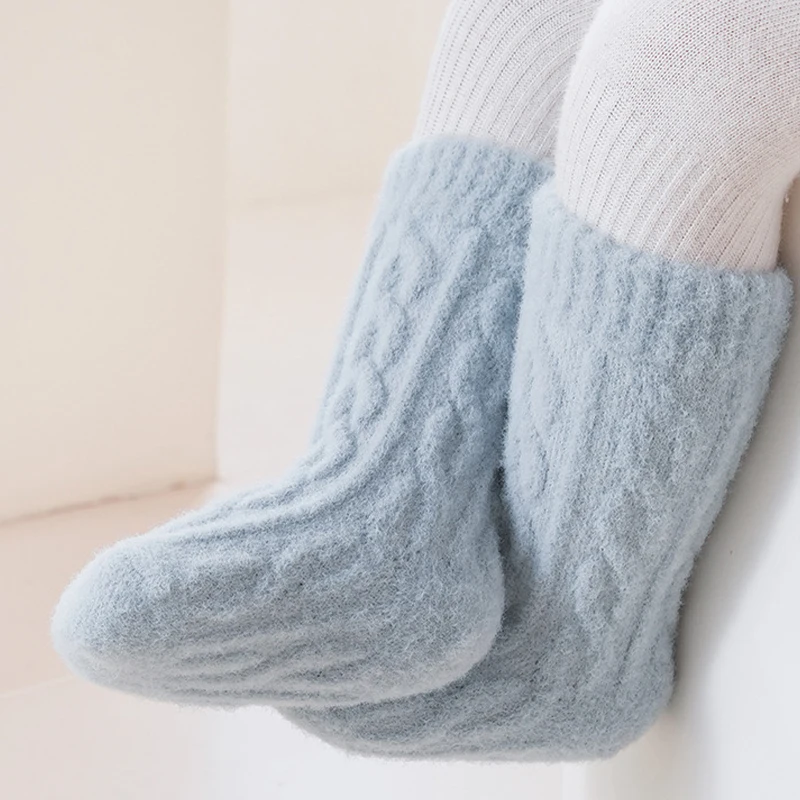 Winter Baby Mid-Tube Socks Fleece Thick Newborn Socks Warm Soft Solid Color Toddler Socks