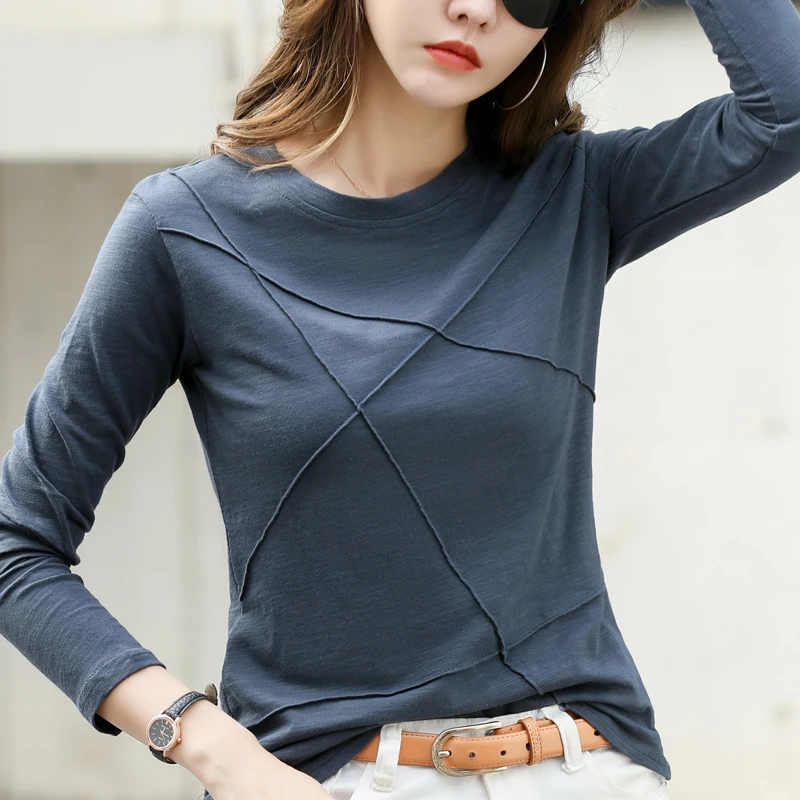 

2025 Korean Style Simple Base Layer Tops Autumn Winter Long Sleeve Women O-Neck Cotton T-Shirt Elegant Loose Fashion Tee Shirt