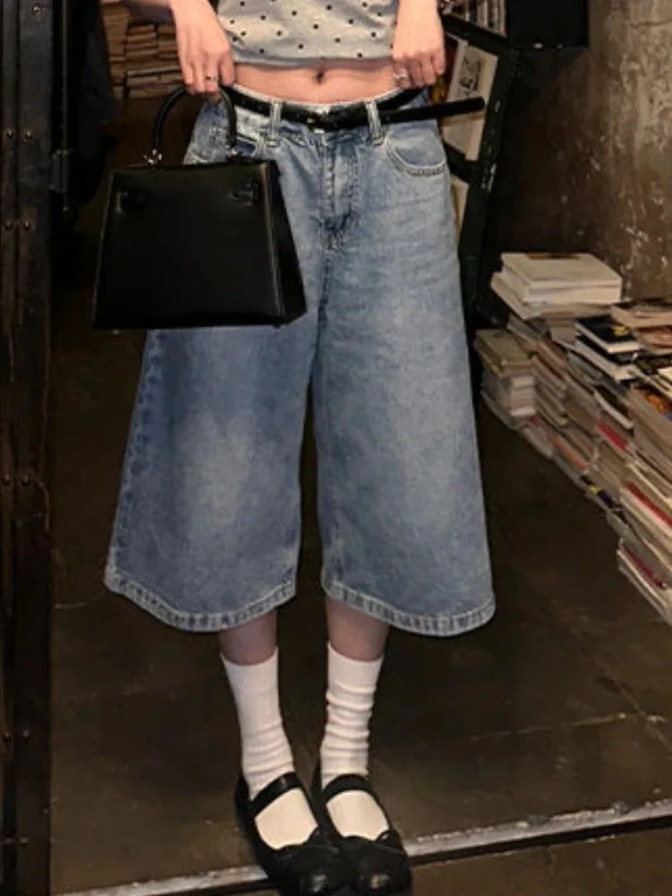 Couple Streetwear Vintage Wide Leg Shorts Women Retro Oversize Denim Shorts Summer Women's High Waist Loose Casual Short Jeans