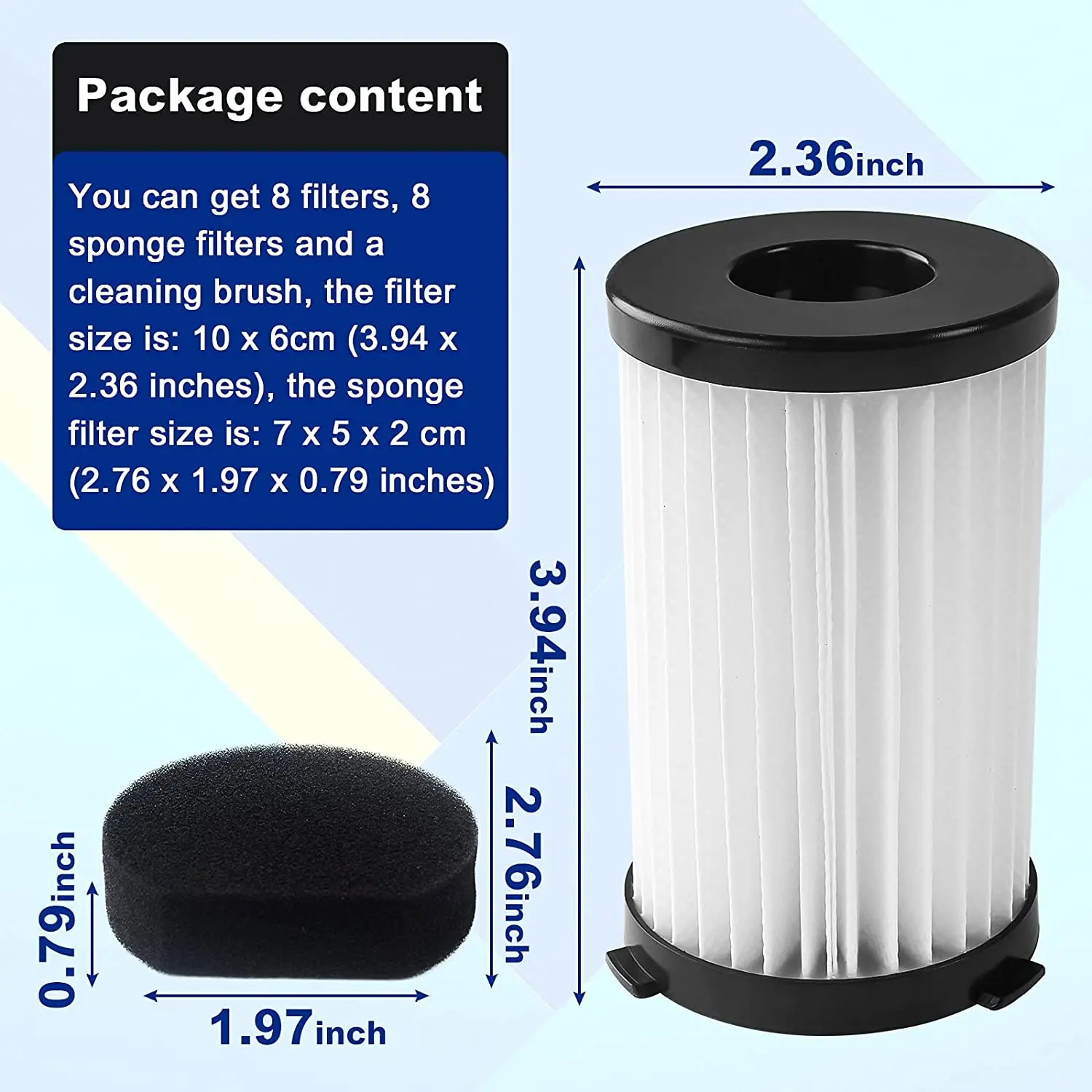 Filtros de repuesto para aspiradoras MOOSOO D600 y Ariete Handyforce RBT 2761 RBT 2759 Incluye 8 filtros + 8 filtros de espuma