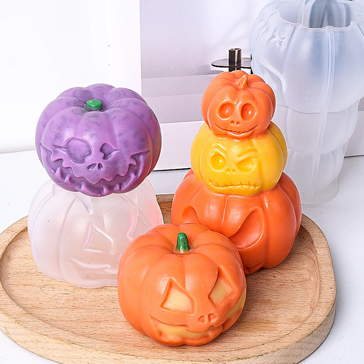 Halloween Pumpkin Ornament Mold Creative Horror 3D Pumpkin Monster Scented Candle Gypsum Silicone Mould DIY Handmade Hand Tools