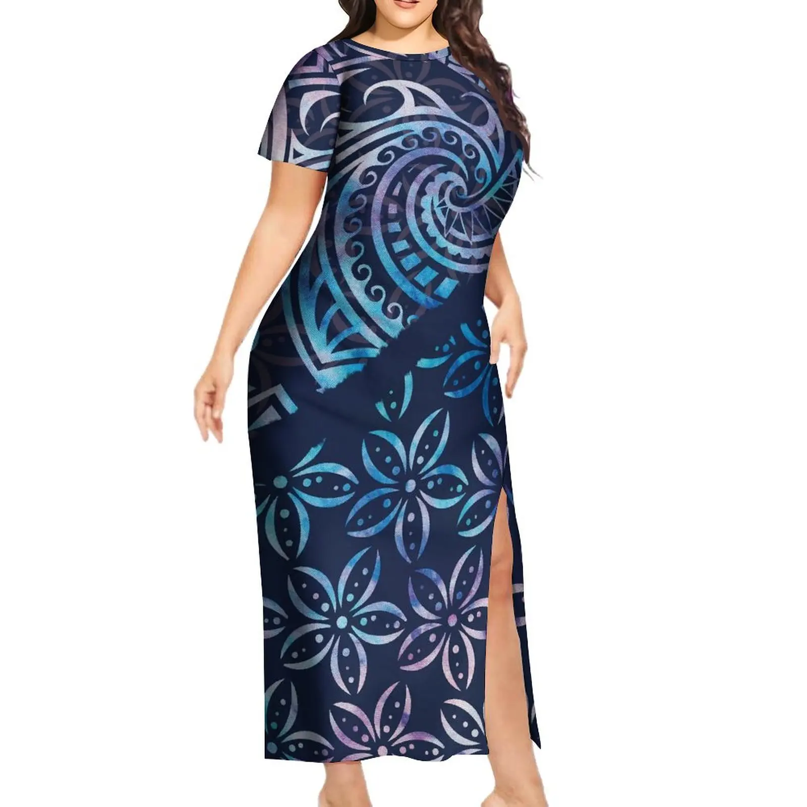 

Comfortable Soft Summer Women's Dress Women's Dress Custom Polynesian Print Sexy Slit Slim Maxi Dress