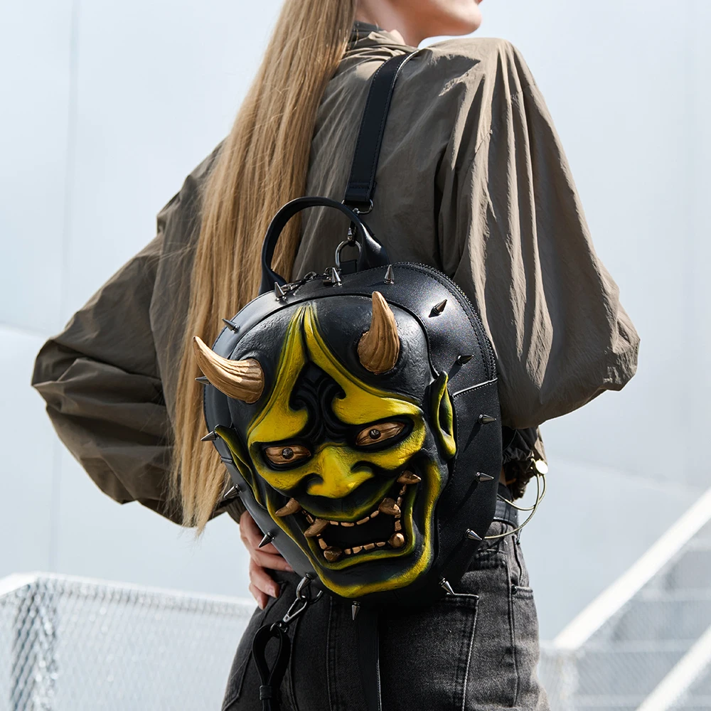 

Men's/Women's Fashion Personalized Fashion Cool Backpack 3D Mask Shaped Bag Retro Punk Style Backpack Riveted Backpack