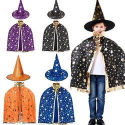 2pcs Kids Children Halloween Witch Hats+Cape Masquerade Wizard Hat Cosplay Costume Halloween Party Fancy Dress Decor