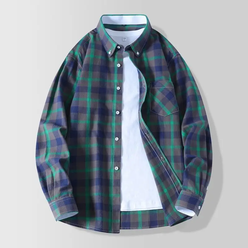 

Men's Plaid Long Sve Fce irt Spring Autumn Casual Busin All-Match Workwear Jaet Stand Fit Button Detail Cotton