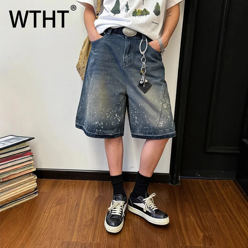 

WTHT Vintage 2025 летние мужские джинсовые шорты с граффити, старый дизайн, модные уличные прямые свободные короткие брюки, мужские 2A1324