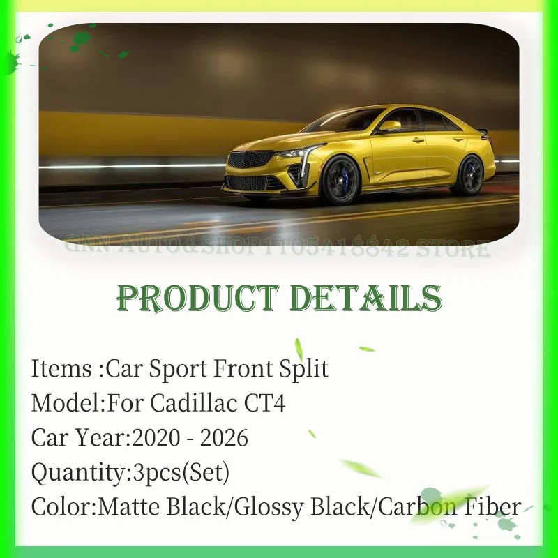 Car Front Bumper Split Lip For Cadillac CT4 2020-2026 ABS Modification Splitter Bumper Reinforcement Decoration Auto Accessories