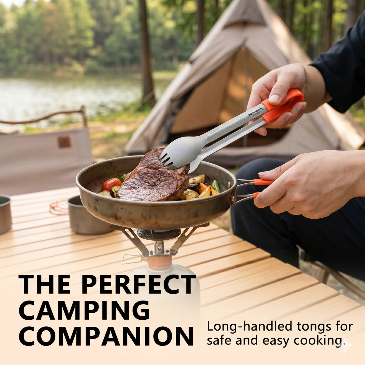 DAWN DEER 3-in-1 Titan-Spork Löffel Camping-Besteck-Set mit Langem Griff, Backpacking-Kochzange, Outdoor-Wander-Reise-Essbesteck – Detail 1