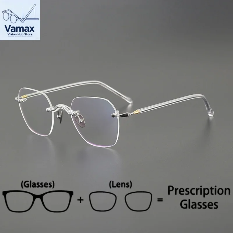 

Clear Rimless Prescription Eyeglasses For Women Men Ultra Light Pure Titanium Myopia Glasses Business Office Reading Eyewear