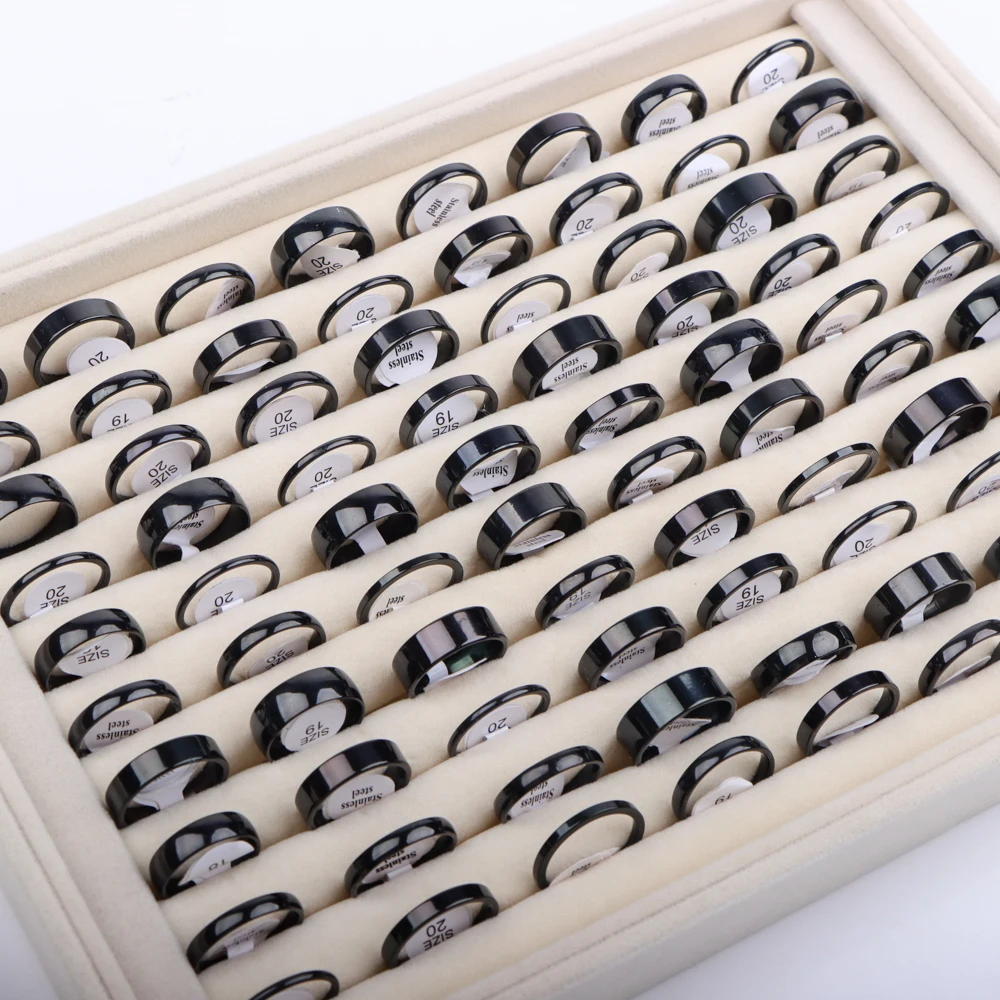 10/20 قطعة/الوحدة الموضة الكلاسيكية بسيطة الفولاذ المقاوم للصدأ خواتم للنساء الرجال مزيج نمط ذهبي فضي أسود اللون مجوهرات هدايا الحفلات