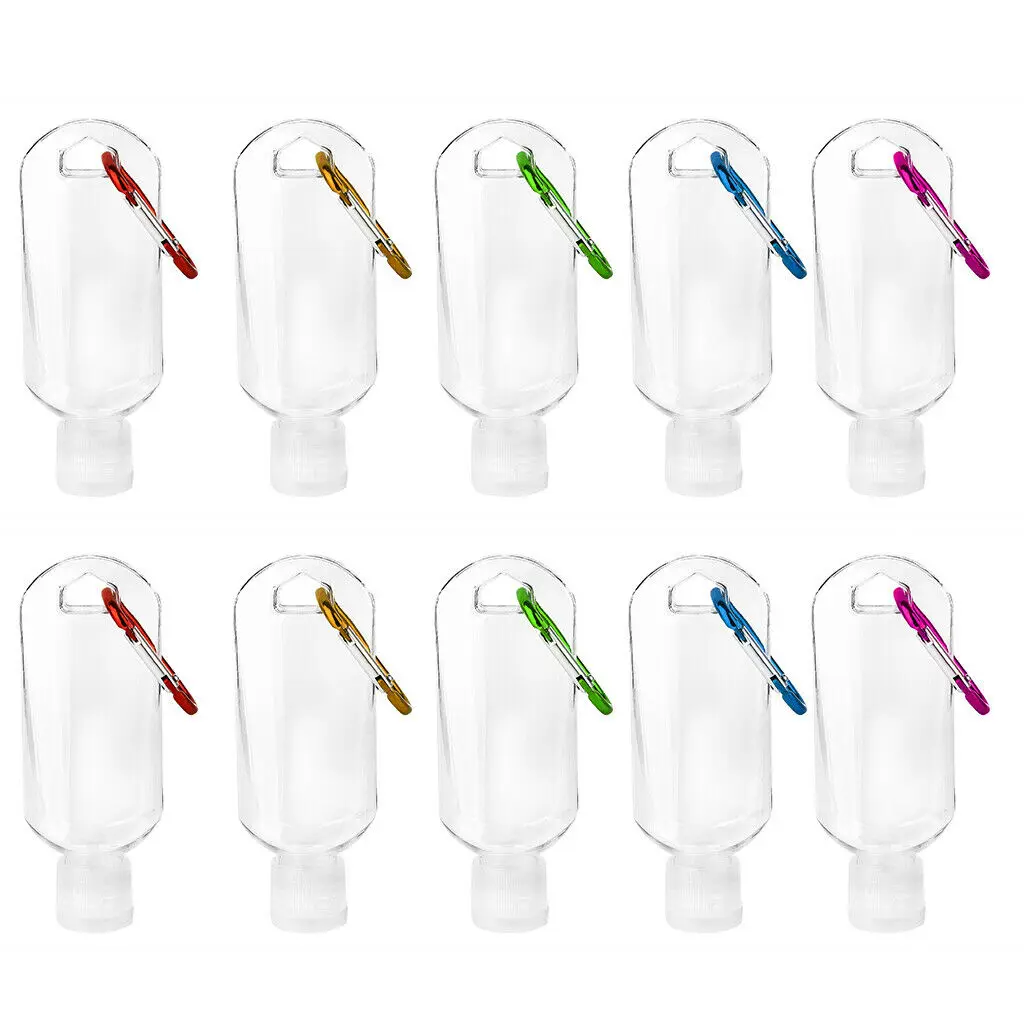 100Pcs 30ml-60ml Transparent Hand Sanitizer Empty Bottle Portable Flip Plastic Bottles Travel Container Random Carabiner Color