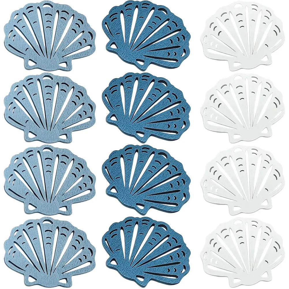 12Pcs Wooden Scallop Wall Decor Coastal Nautical Beach Home Decor Rustic Ocean Theme Mediterranean Style Living Room Bedroom