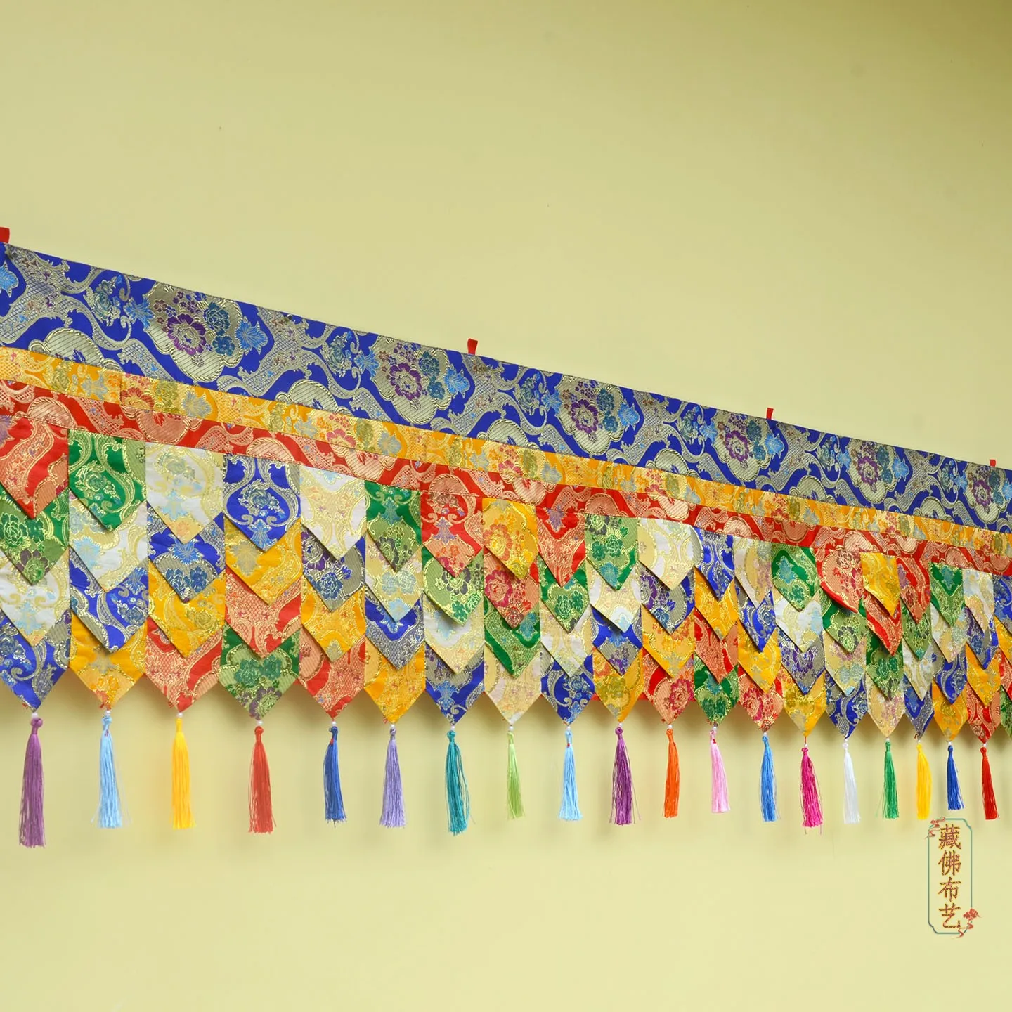Five Color Pointed Hem Valance Tibetan Style Decorative Wall Border for Temple Prayer Room Table Skirting, Religious Decor