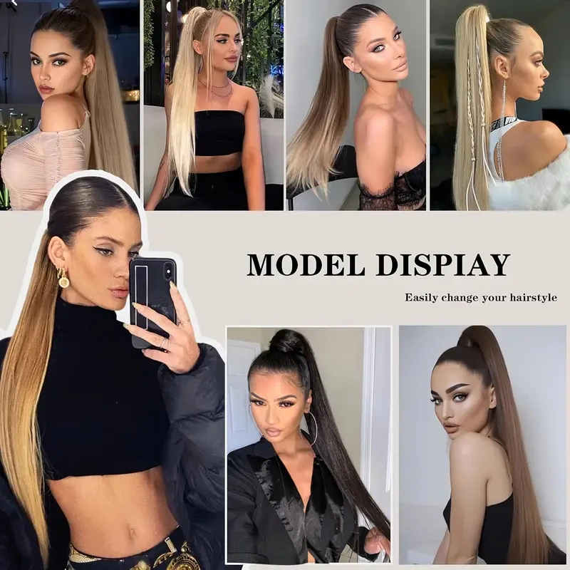 LUPU 2 pezzi di estensione parrucca coda di cavallo intrecciata da 18 pollici con cinghie elastiche Estensione parrucca intrecciata avvolta dritta e liscia