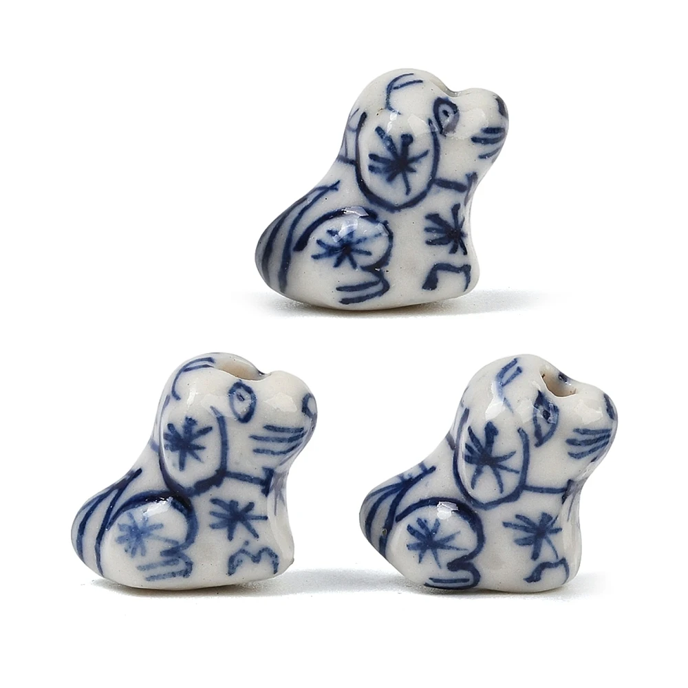 20pcs White Porcelain Animal Dog Pig Sheep Beads Blue Printed Handpainted Elephant Ceramic Beads for Jewelry DIT Bracelet Decor