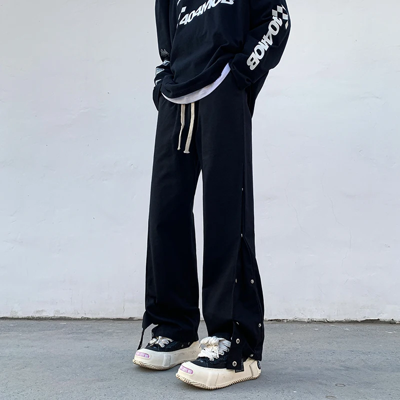 ใหม่ Retro Streetwear Neutral แนวโน้มแฟชั่น Bell-Bottoms กางเกงผู้ชาย Casual Flare กางเกงขายาวหลวมกางเกงขาม้าผู้ชาย