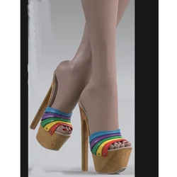 Wood Pattern Slip On Platform Sandals Thin High Heel Peep Toe Fashion Sexy 2025 Summer Big Size Woman Shoes Zapatillas Mujer