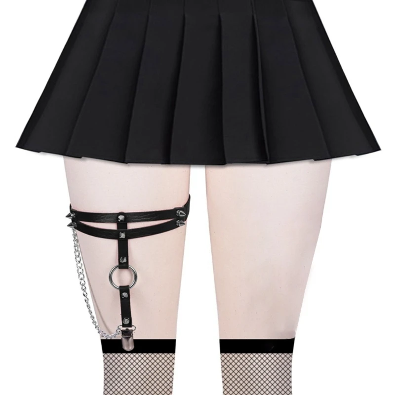 เซ็กซี่ PU หนัง Garter เข็มขัดผู้หญิง Punk Gothic ต้นขา Garter คลิปขา Harajuku