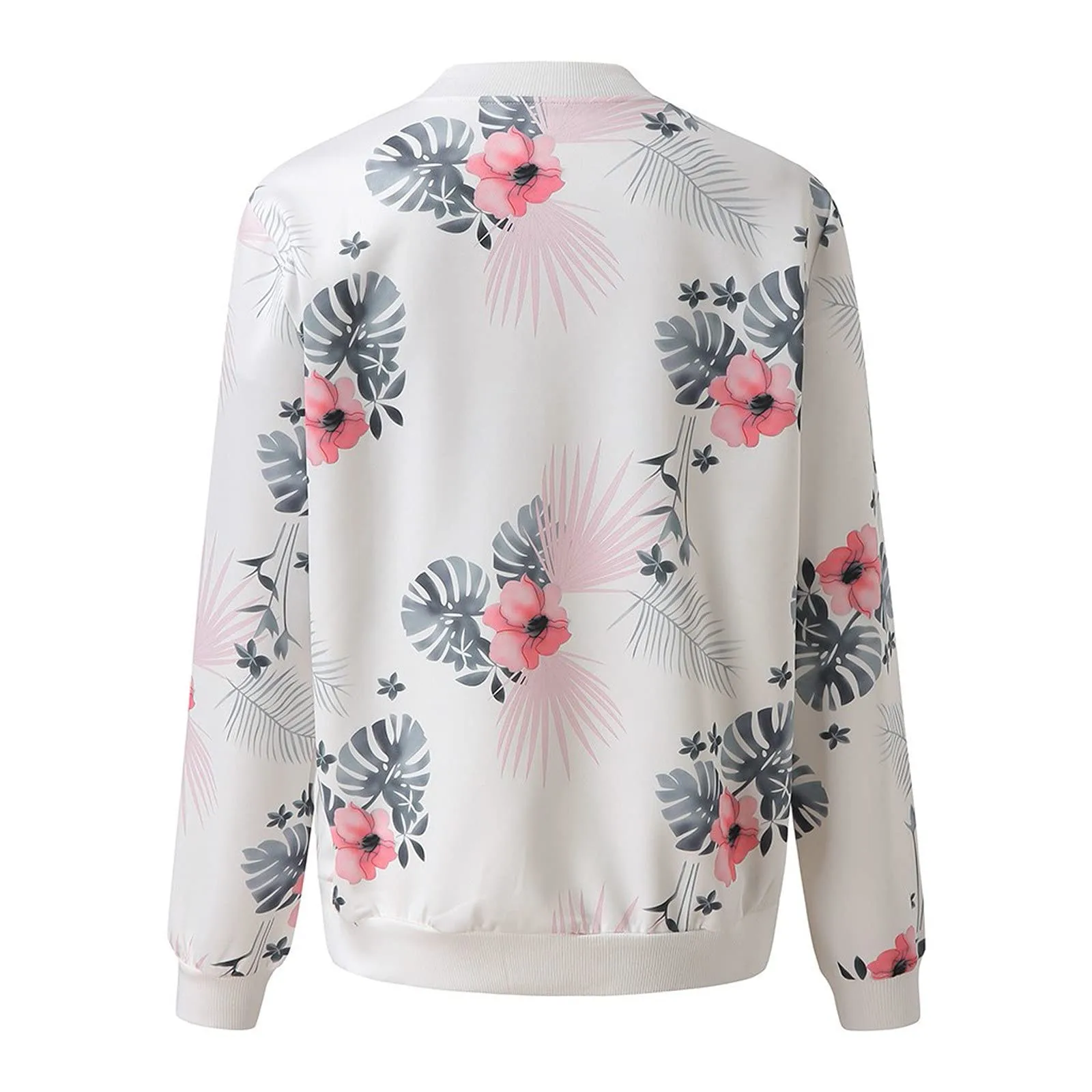 Floral Printed Women Casual Coats Bomber Outwear Streetwear Jacket Autumn Winter Fashion O Neck Long Sleeve Zipper Pocket