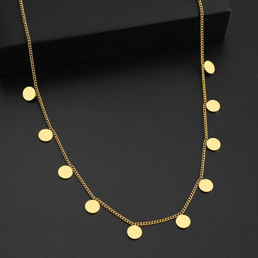 Stainless Steel Necklaces Geometric Round Coin Mini Pendants Aesthetic Clavicle Chain Choker Necklace For Women Jewelry Gifts