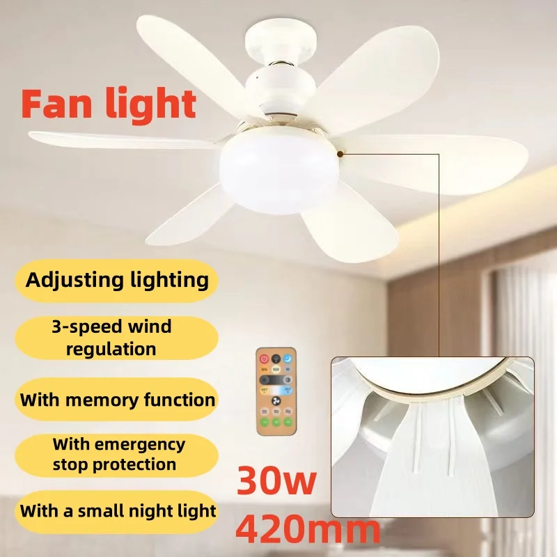 

LED 40W ceiling fan light E27 with remote control for dimming, suitable for living room, study, household use, 85-265V