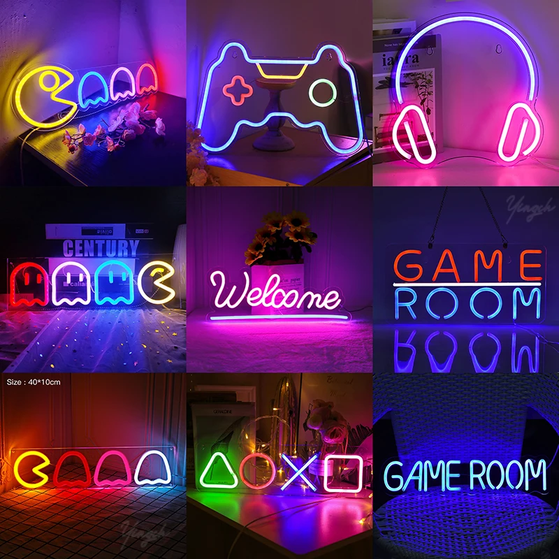 Welcome Game Neon Sign Light LED Icon Game Room Decoration Night Lamp for Icon Gaming Zone Playroom Internet Cafe Kids Wall Gift