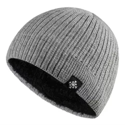 Warme Beanie-Mützen für Herren, Winter-Strickmütze mit Fleece-Futter und Etikett, einfarbig, Schwarz, Grau, Khaki, Marineblau