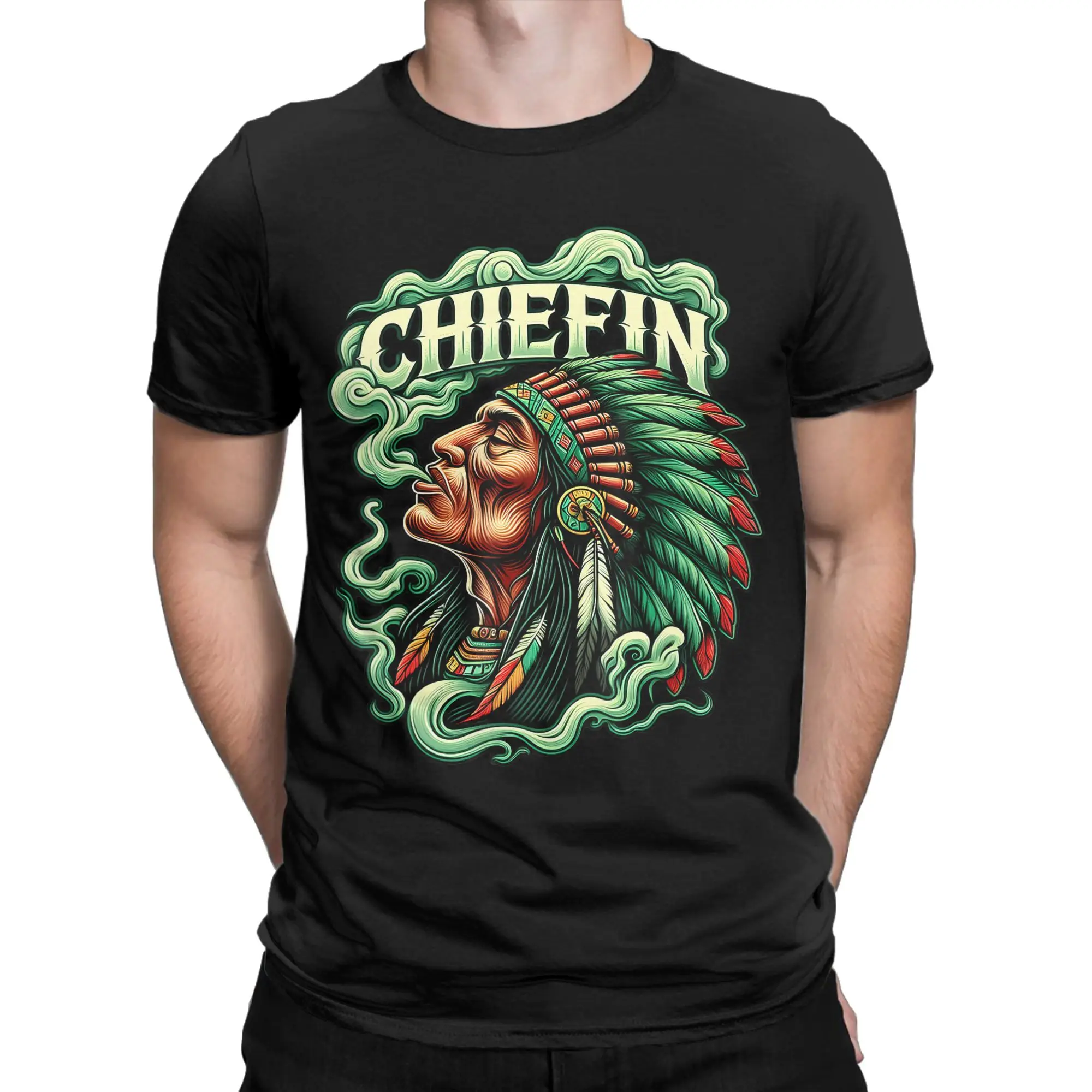 Chiefin Weed Pattern Tobacco Chief & Leaf T-Shirts Men  Awesome Cotton Tee Shirt Round Collar Short Sleeve T Shirts Tops