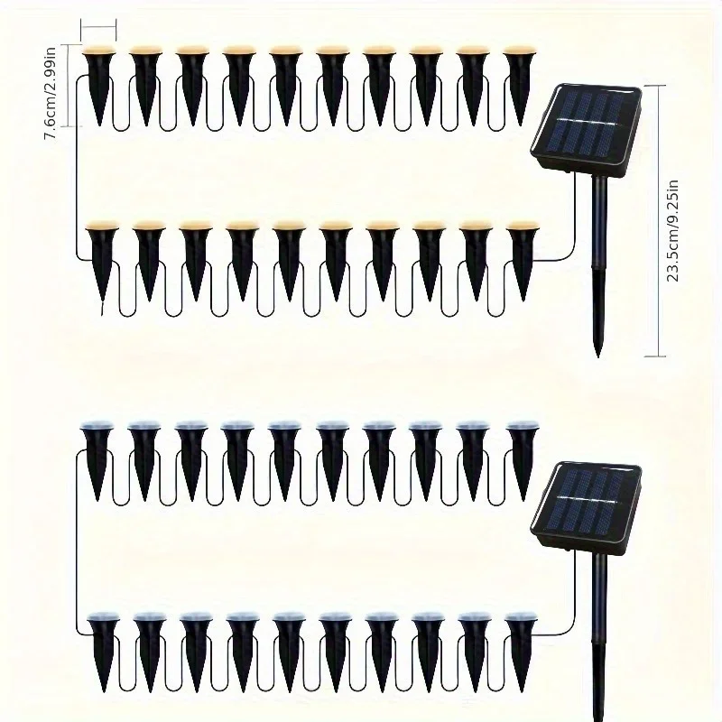 15-30Pack Outdoor Solar Path Light with 8 Switchable Lighting Modes IP54 for Outdoor Garden Fairy Light Landscape Lighting Decor