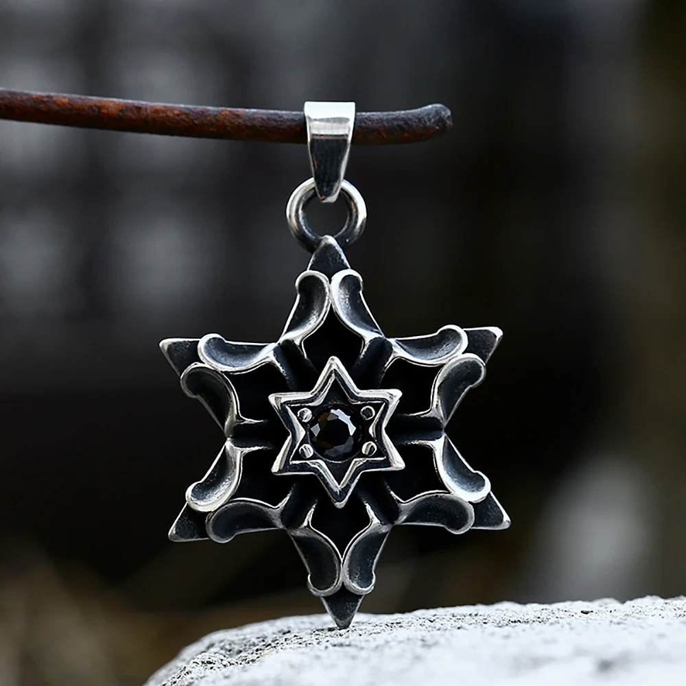 

New Arrival Stainless Steel Star Of David Hexagram Pendant With Red Stone Hexagon Necklace Fashion Jewelry Gifts Dropshipping