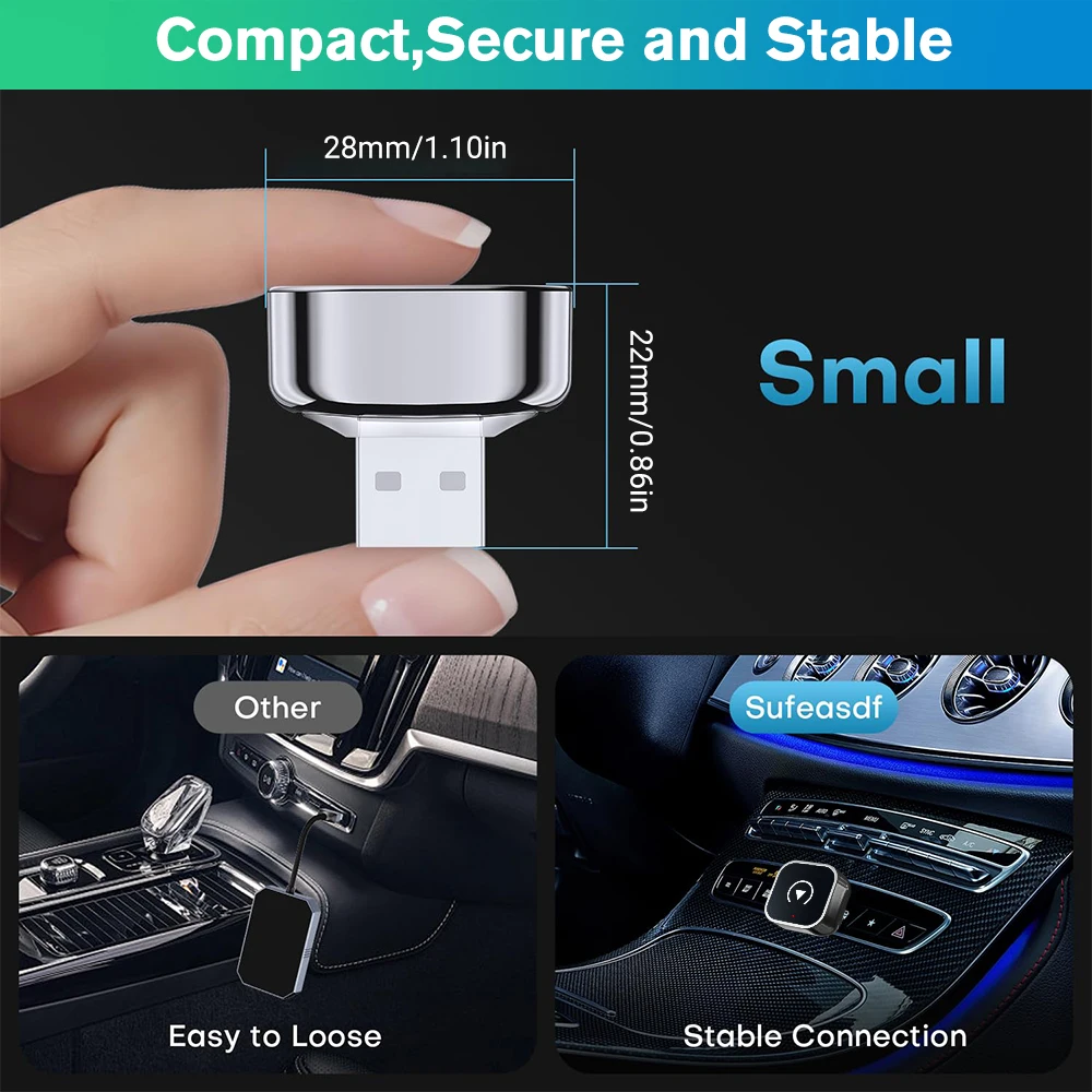 محول Carplay اللاسلكي الصغير يحول السلكي إلى iPhone اللاسلكي Android Auto Car Stereo Type-C/USB Dongle Smart Plug Play Bluet #2